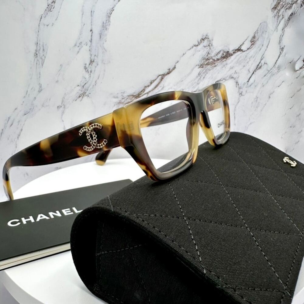 New CHANEL Eyeglasses Brown Gold Chain CC Rectangle 52mm Rx-able - Picture 10 of 16